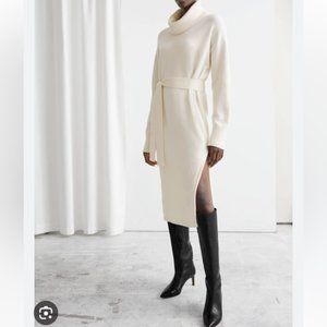 & Other Stories Women's Paula Sweater Dress Turtleneck Ivory Wool Blend